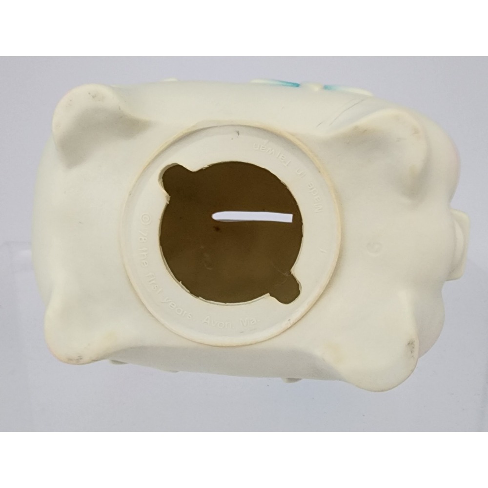 Vintage The First Years Toy Co. Piggy Coin Bank White Floral 1978 w Stopper - Picture 5 of 13
